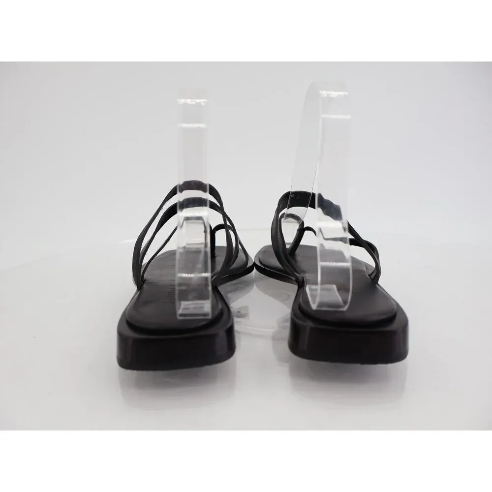 Schutz Rania Flat Sandals Womens Size 5.5 Black Leather Strappy Thong Slide